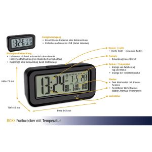 Digital radio-controlled alarm clock with temperature BOXX / Kat.№60.2554