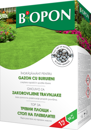 BIOPON гранулиран тор за тревна площ - стоп на плевелите, 1кг / Арт.№ BP-1131