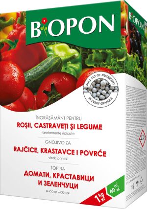 BIOPON гранулиран тор домати,краставици и зеленчуци 1кг / Арт.№ BP 1174 